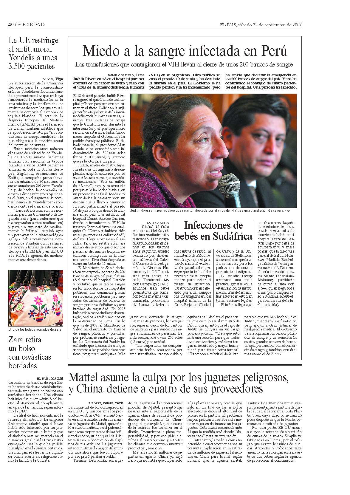 Miedo a la sangre infectada en Perú. SIDA STUDI