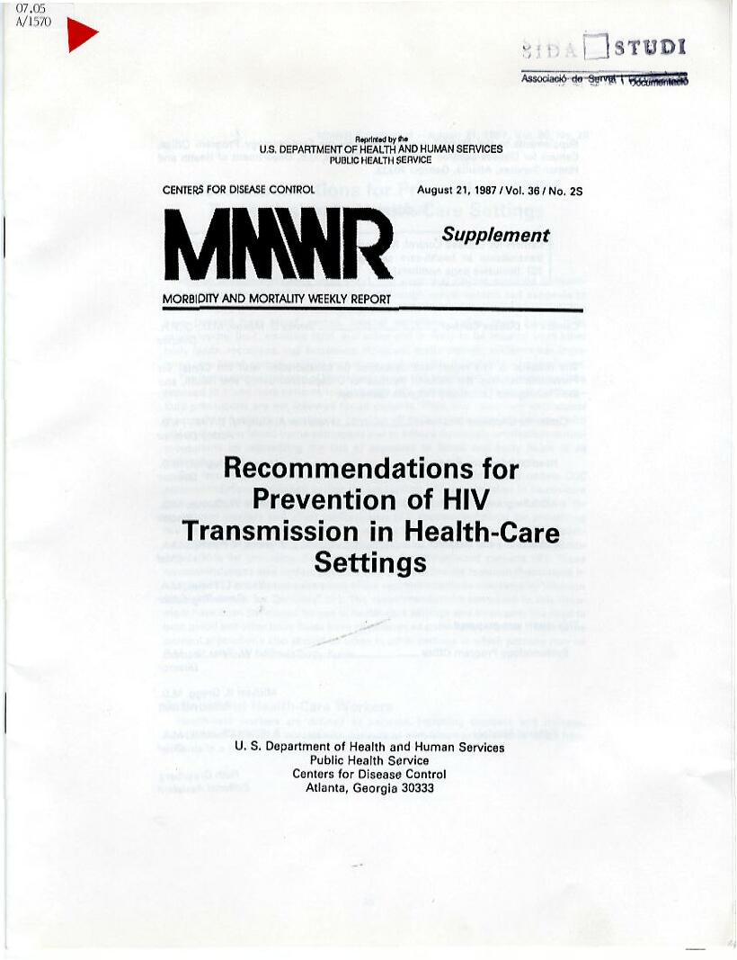 for prevention of HIV transmission in healthcare