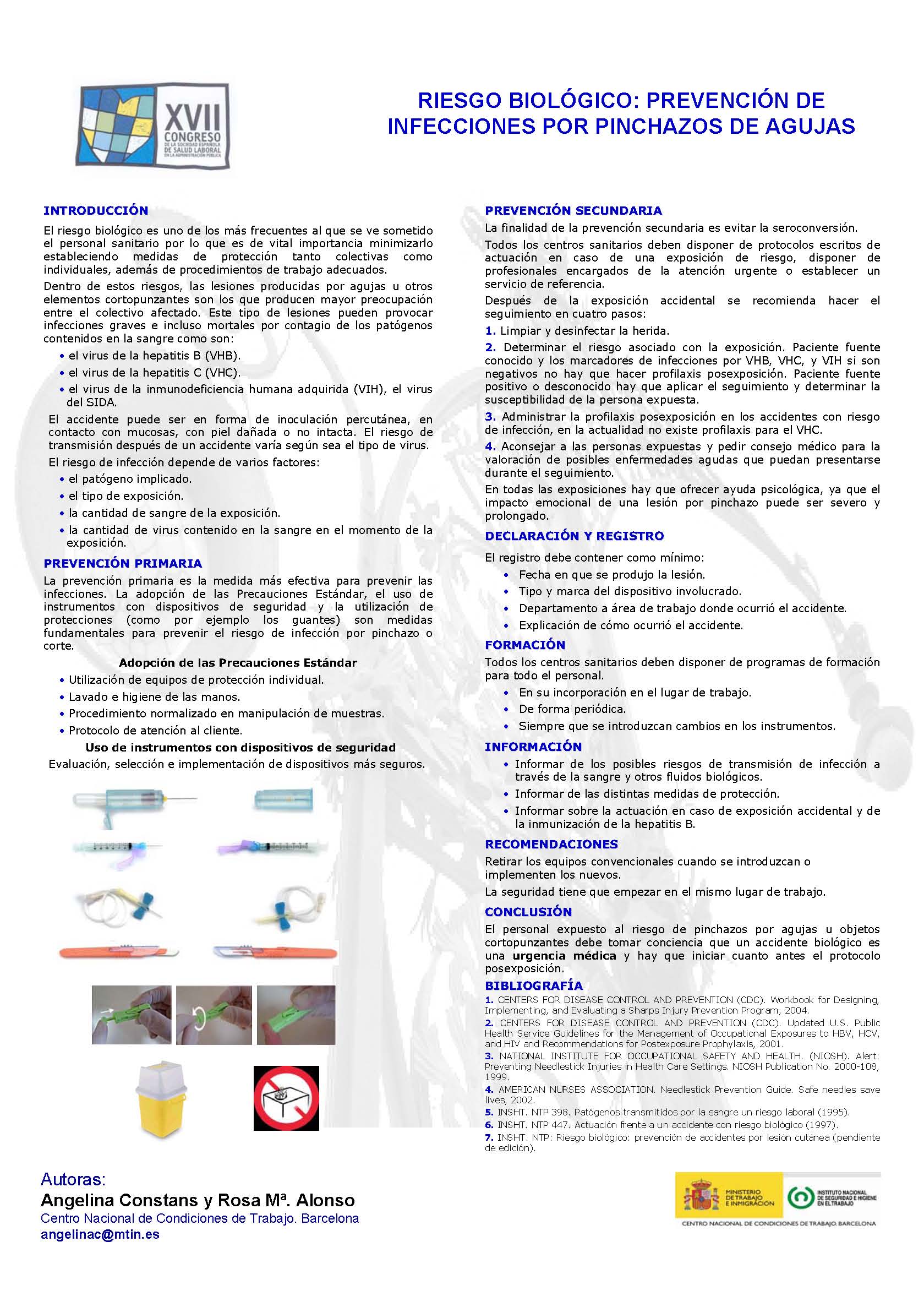 Riesgo biológico: prevención de infecciones por pinchazos de agujas ...